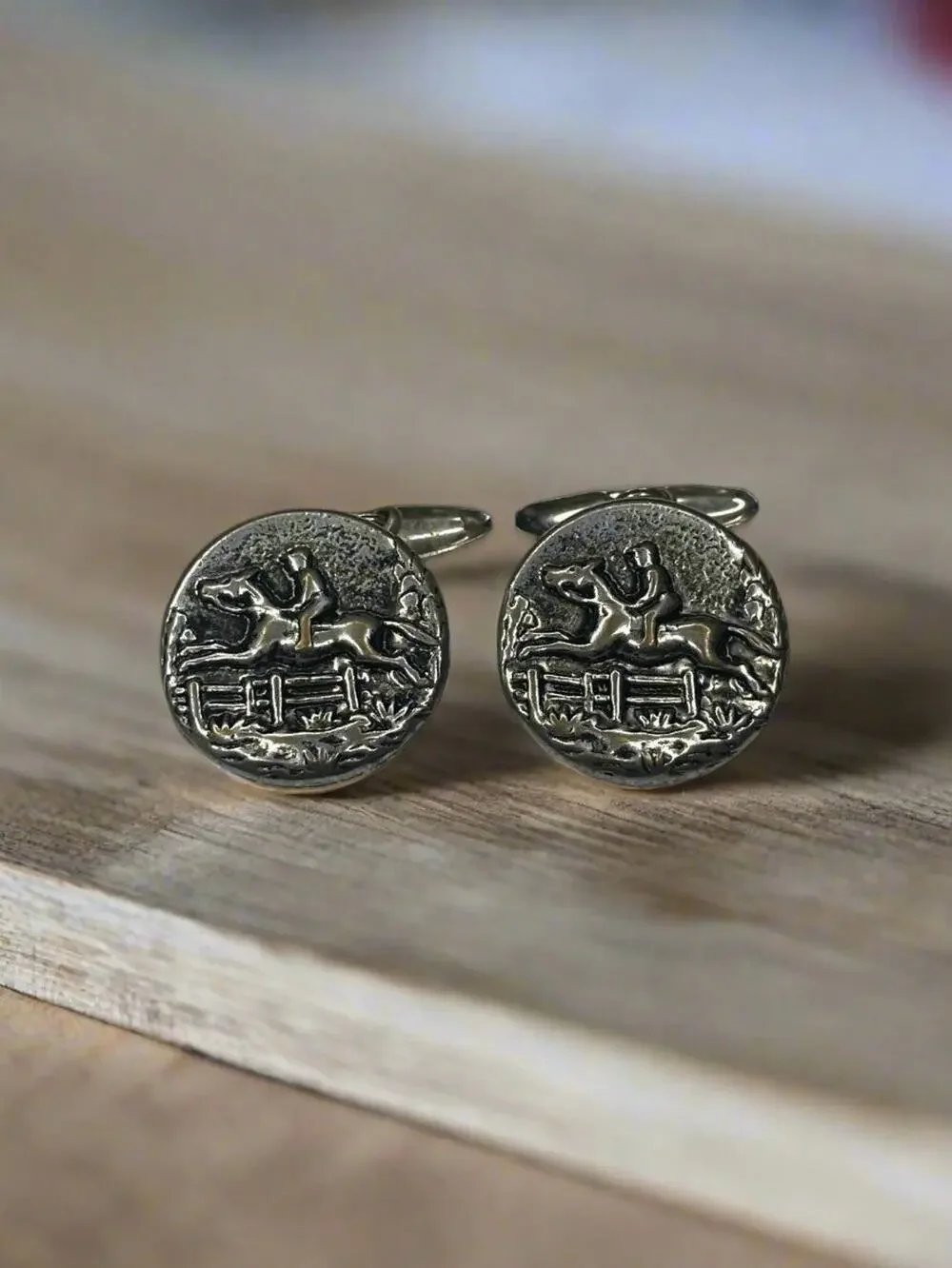Equestrian Cross Country Horse Racing Vintage Men Silver Tone Fashion Cufflinks